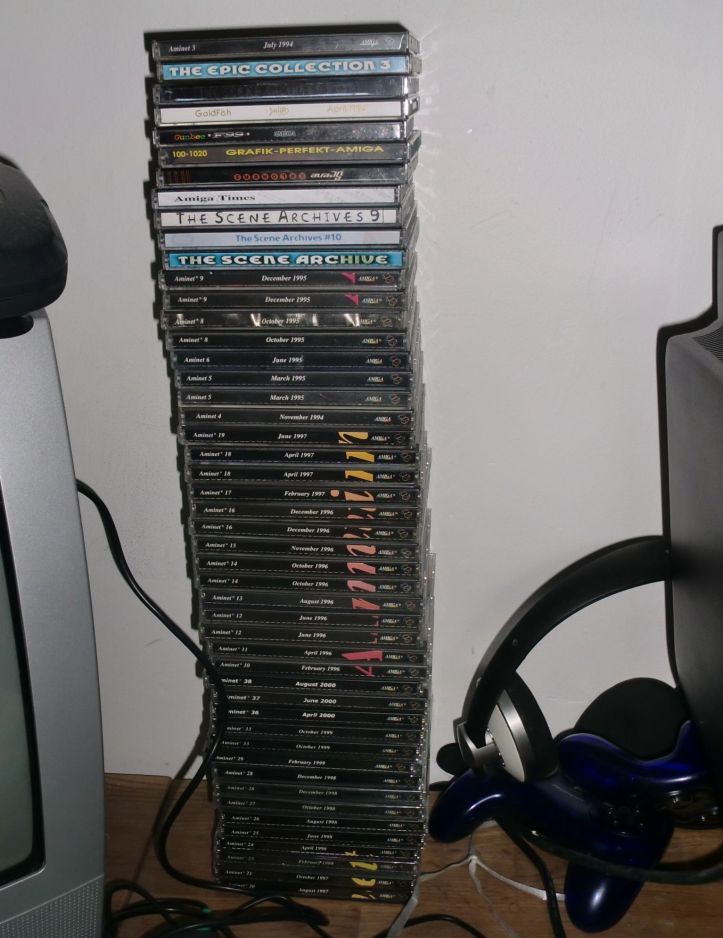 Huge stack of CD-s - it is truly party time! (photo by Old School Game Blog)