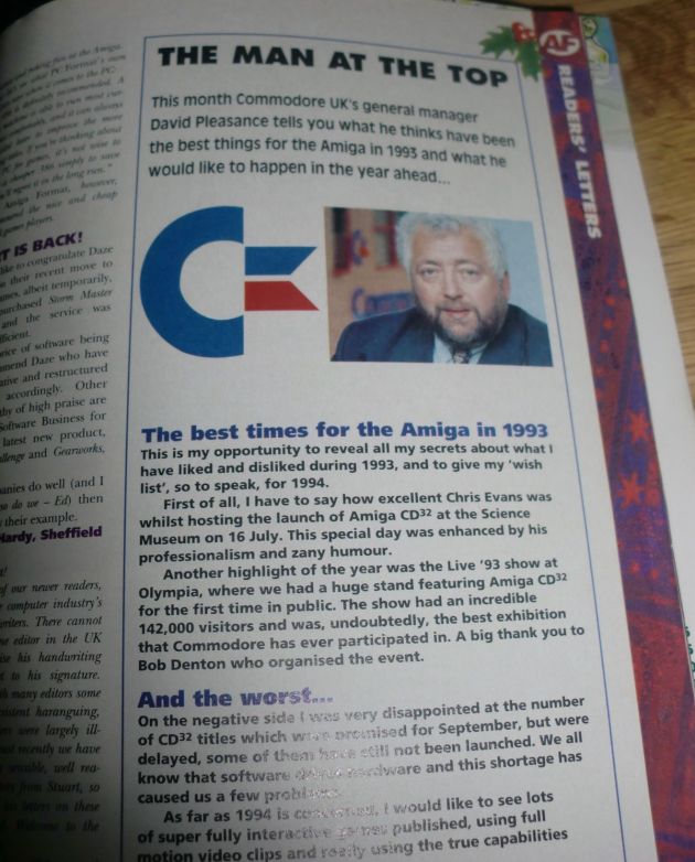 Mr. David Pleasance gives his thoughts on 1993 and what is head in 1994. As you know Commodore went bankrupt in 1994. :( (photo by Old School Game Blog)